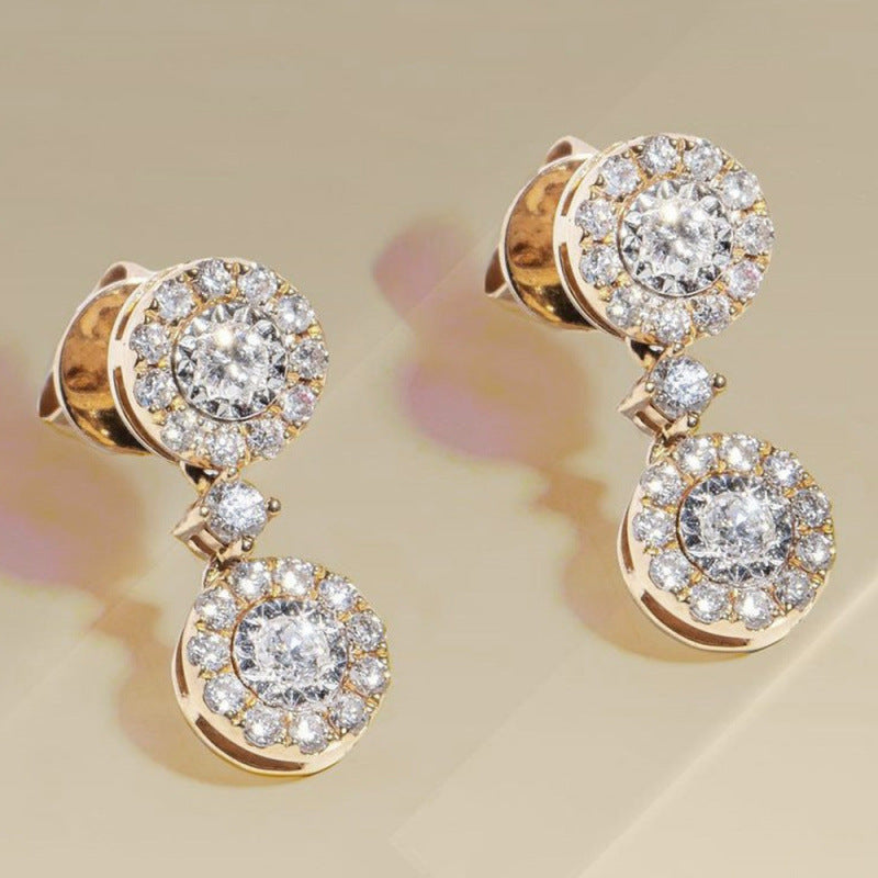 Women's Metal Diamond Round Zircon Stud Earrings