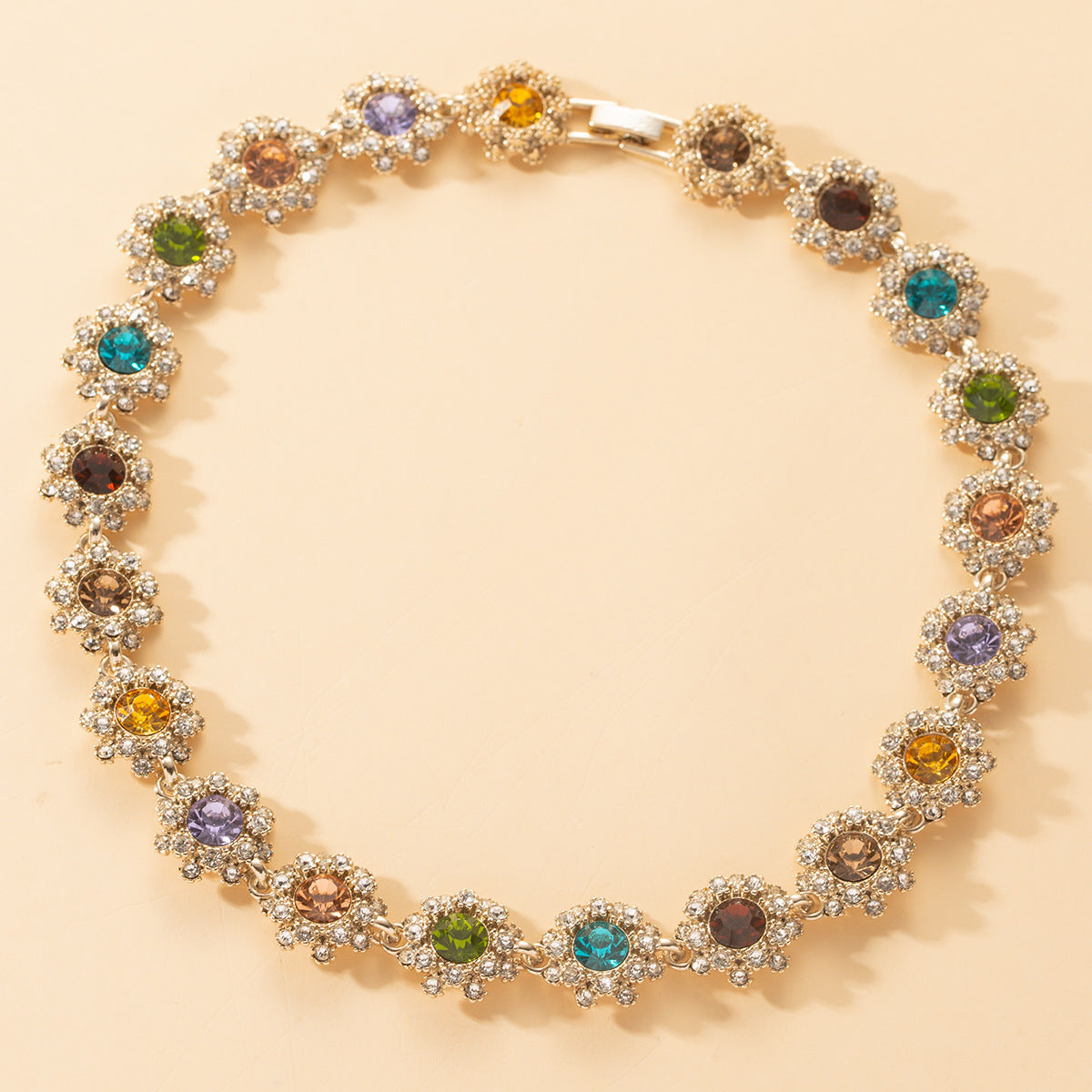 Colorful Rhinestone Necklace Women's Earrings Bracelet Set